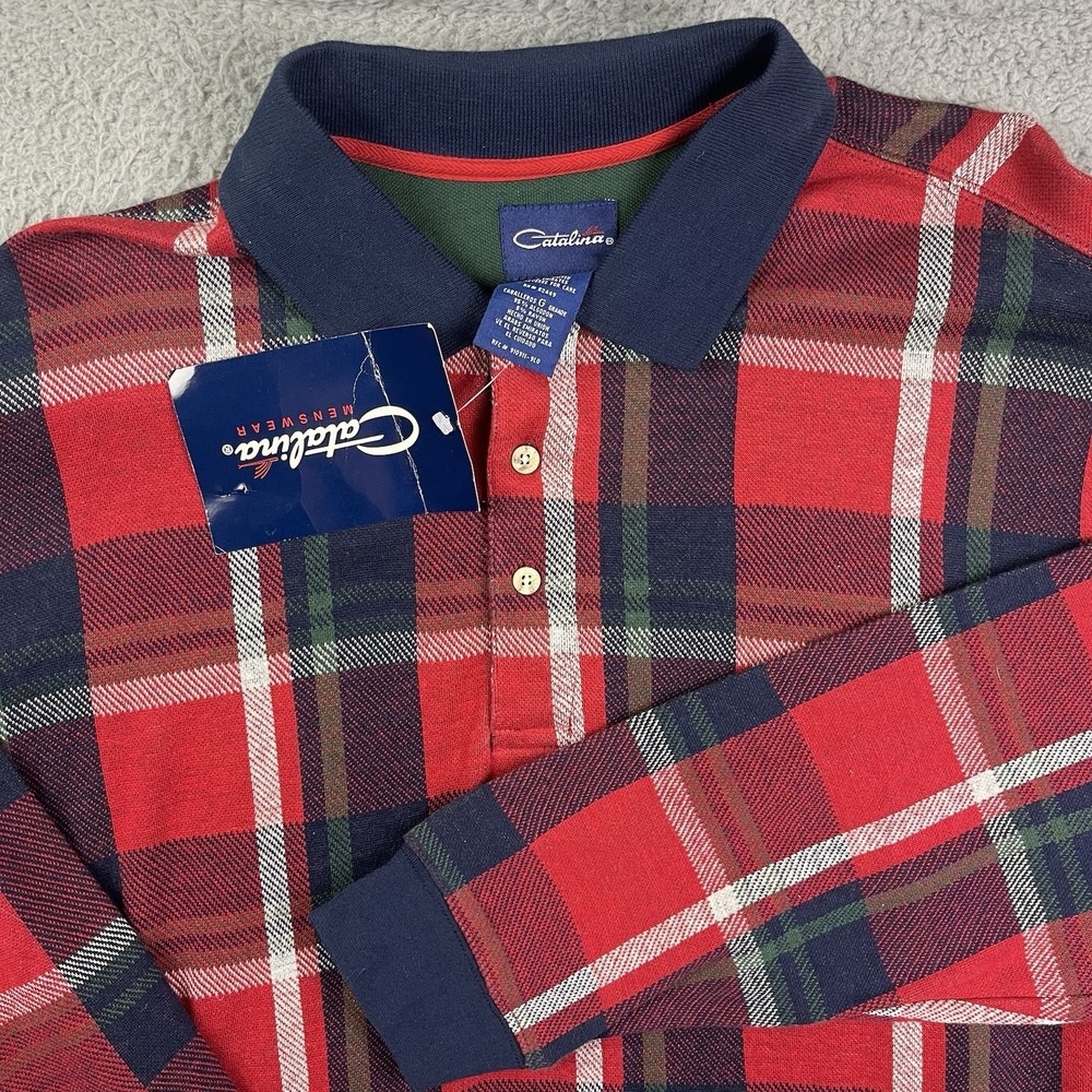 Vintage 90's Catalina Men's Plaid Button Up Shirt Red Blue Green‎ Size Large